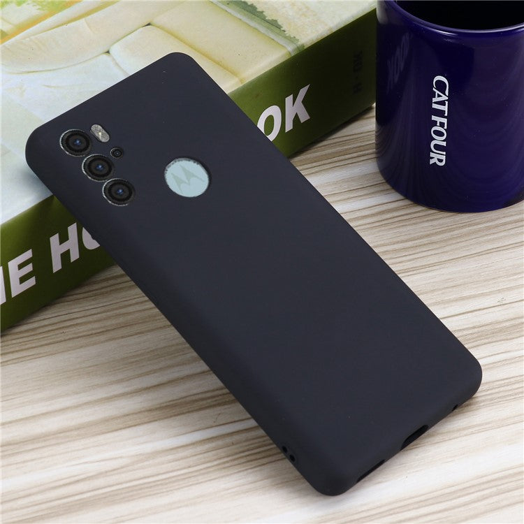 Anti-scratch Soft Liquid Silicone Phone Protective Case Cover with Wrist Strap for Motorola Moto G60S - Black