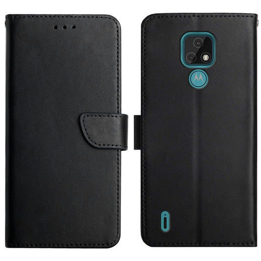 Nappa Texture Shell Genuine Leather Wallet Folio Flip Protective Case with Adjustable Stand for Motorola Moto E7 - Black