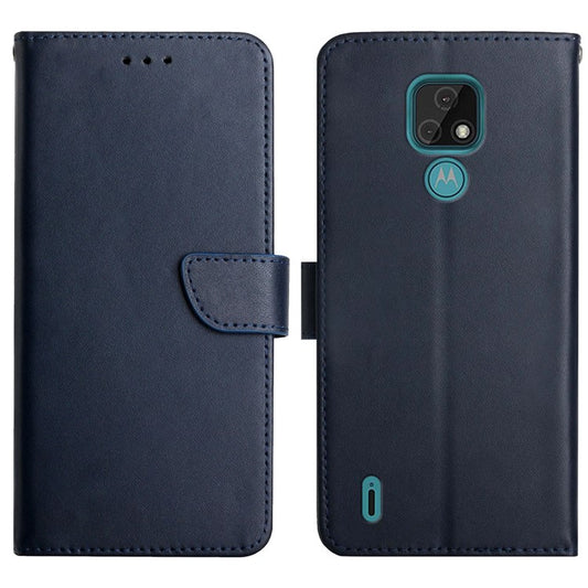 Nappa Texture Shell Genuine Leather Wallet Folio Flip Protective Case with Adjustable Stand for Motorola Moto E7 - Blue