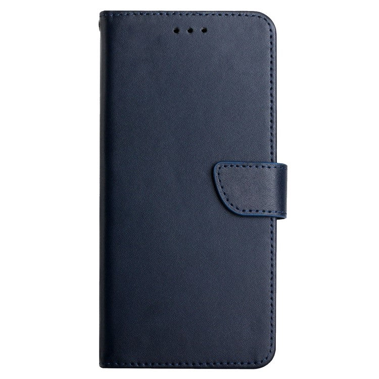 Nappa Texture Shell Genuine Leather Wallet Folio Flip Protective Case with Adjustable Stand for Motorola Moto E7 - Blue