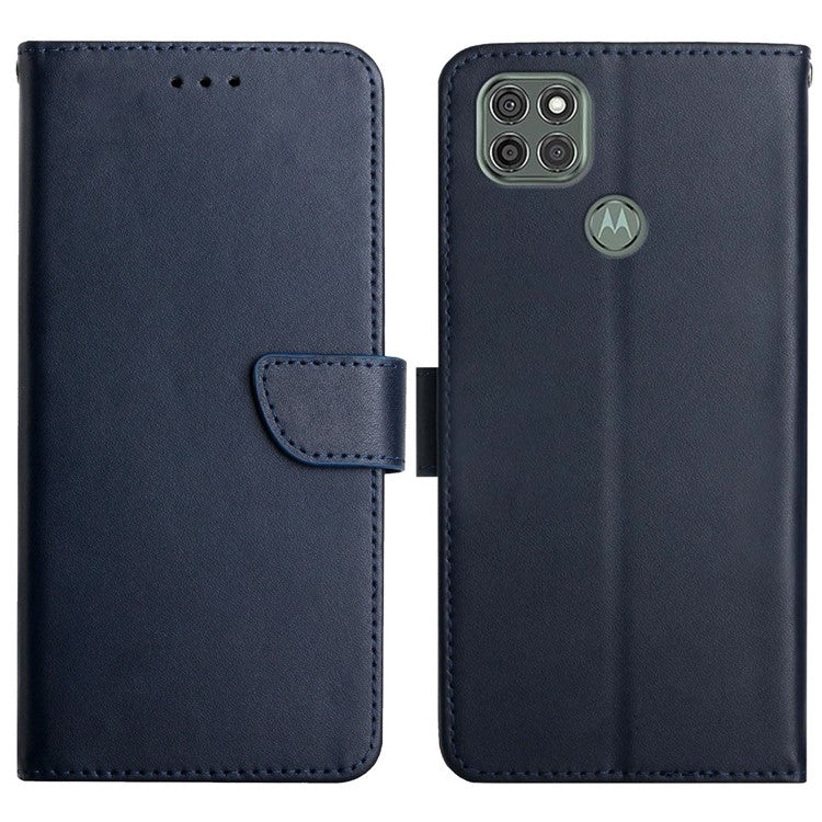 Nappa Texture Genuine Leather Wallet Cover Magnetic Clasp Folio Flip Case with Adjustable Stand for Motorola Moto G9 Power - Blue