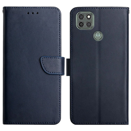 Nappa Texture Genuine Leather Wallet Cover Magnetic Clasp Folio Flip Case with Adjustable Stand for Motorola Moto G9 Power - Blue