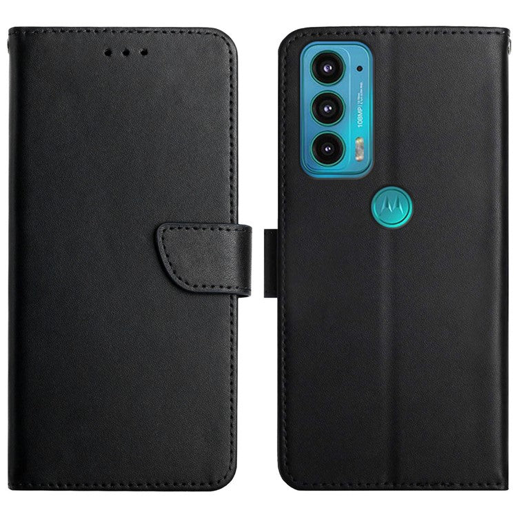 Nappa Texture Genuine Leather Multifunction Wallet Stand Fully Wrapped Protective Phone Case for Motorola Edge 20 - Black