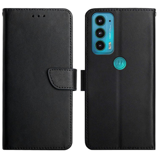 Nappa Texture Genuine Leather Multifunction Wallet Stand Fully Wrapped Protective Phone Case for Motorola Edge 20 - Black