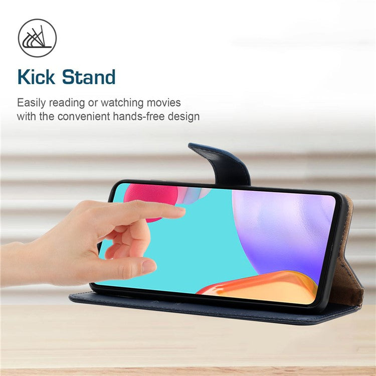 Solid Color Nappa Texture Genuine Leather Wallet Stand Protective Phone Case for Motorola Edge 20 Pro - Blue