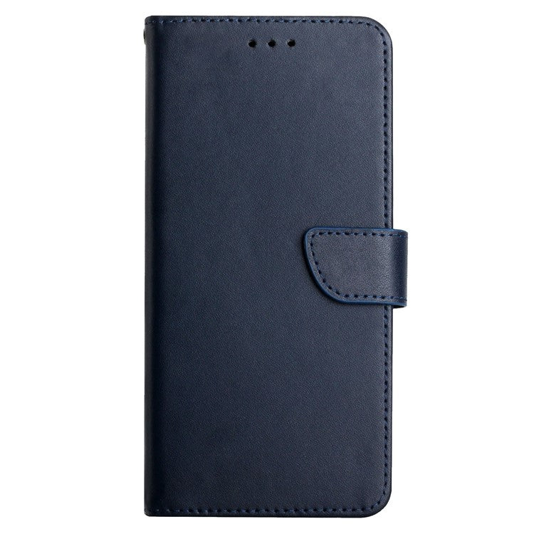 Solid Color Nappa Texture Genuine Leather Wallet Stand Protective Phone Case for Motorola Edge 20 Pro - Blue