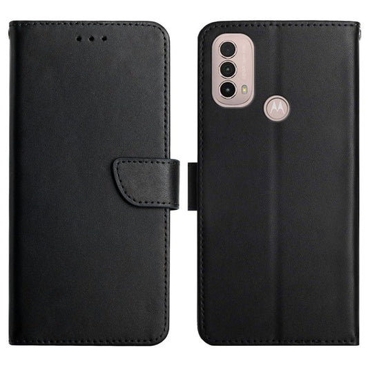 Nappa Texture Mobile Phone Shell Genuine Leather Wallet Stand Protective Case for Motorola Moto E20/E30/E40 - Black