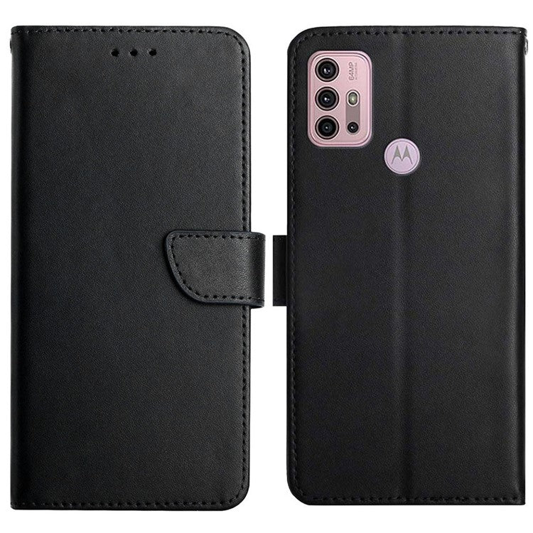 Magnetic Closure Flap Genuine Leather Nappa Texture Multifunction Wallet Stand Full Body Protective Phone Case for Motorola Moto G30/G20/G10 - Black