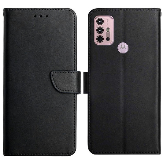 Magnetic Closure Flap Genuine Leather Nappa Texture Multifunction Wallet Stand Full Body Protective Phone Case for Motorola Moto G30/G20/G10 - Black