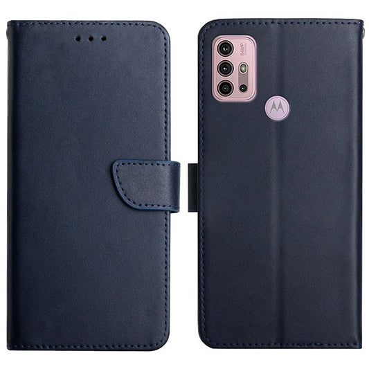 Magnetic Closure Flap Genuine Leather Nappa Texture Multifunction Wallet Stand Full Body Protective Phone Case for Motorola Moto G30/G20/G10 - Blue