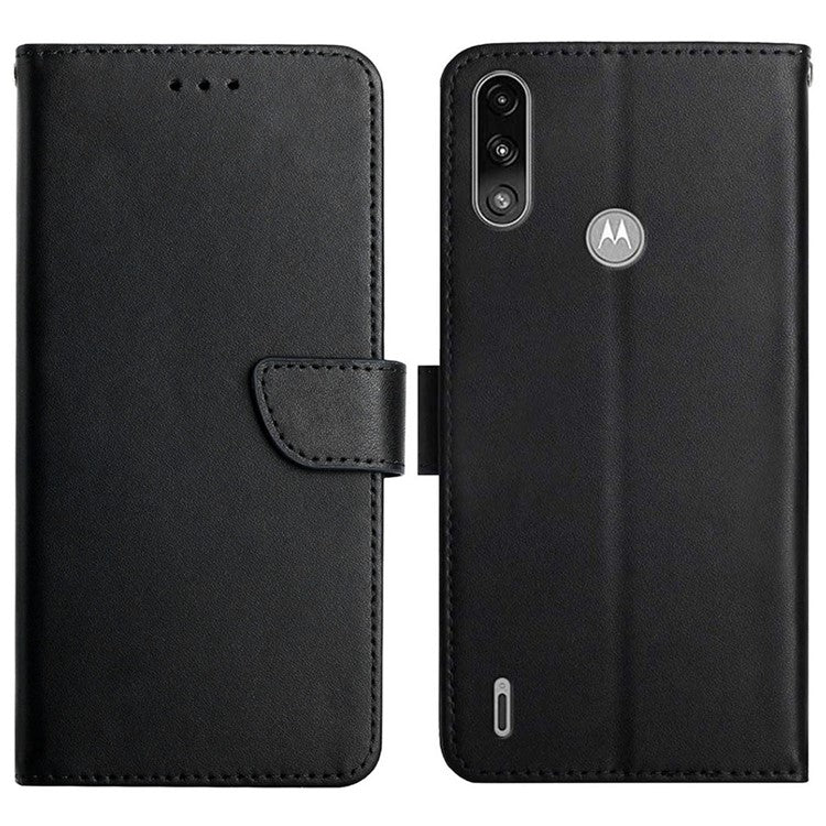Lightweight Wallet Genuine Leather Nappa Texture Multifunction Supporting Stand Full Body Protective Phone Case for Motorola Moto E7 Power / E7i Power - Black