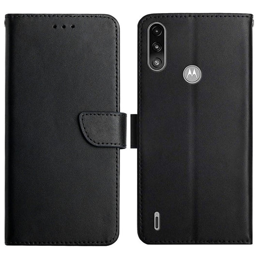Lightweight Wallet Genuine Leather Nappa Texture Multifunction Supporting Stand Full Body Protective Phone Case for Motorola Moto E7 Power / E7i Power - Black