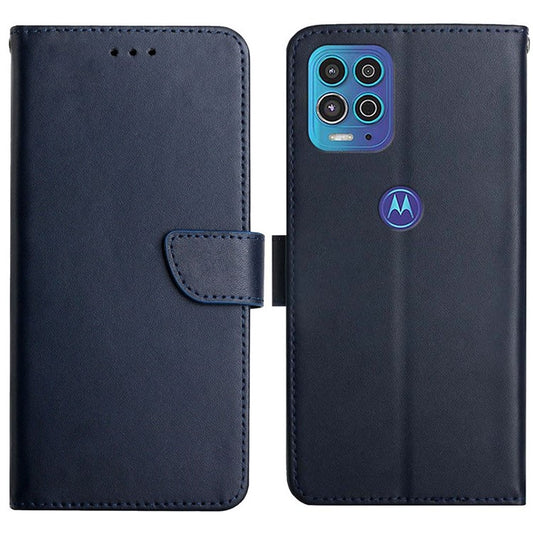 For Motorola Edge S / Moto G100 Phone Covering Shell Soft TPU+Genuine Leather Nappa Texture Multifunction Wallet Stand Full Body Protective Phone Case - Blue