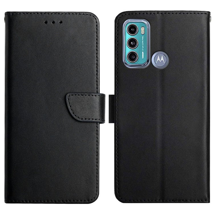 Anti-scratch Flip Phone Cover Genuine Leather TPU Nappa Texture Full Body Protective Phone Case for Motorola Moto G60 / G40 Fusion - Black