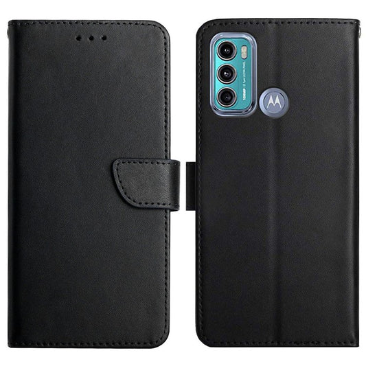 Anti-scratch Flip Phone Cover Genuine Leather TPU Nappa Texture Full Body Protective Phone Case for Motorola Moto G60 / G40 Fusion - Black