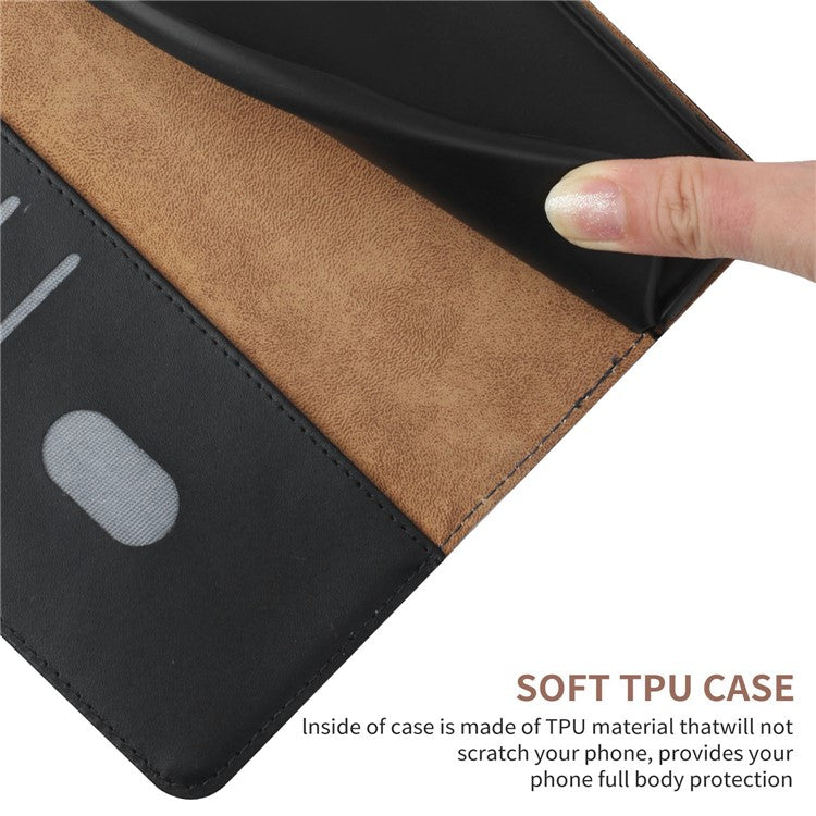 Anti-scratch Flip Phone Cover Genuine Leather TPU Nappa Texture Full Body Protective Phone Case for Motorola Moto G60 / G40 Fusion - Black