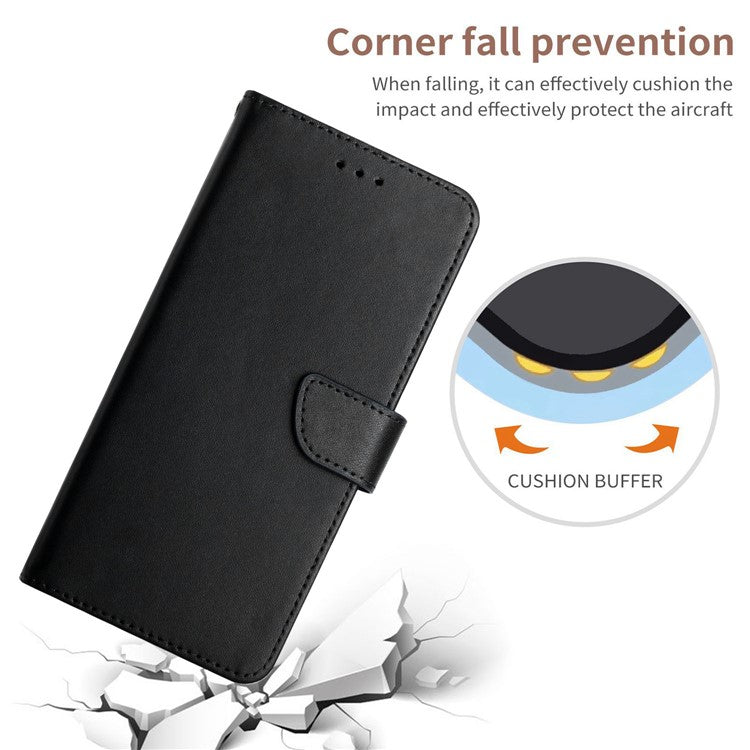 Anti-scratch Flip Phone Cover Genuine Leather TPU Nappa Texture Full Body Protective Phone Case for Motorola Moto G60 / G40 Fusion - Black