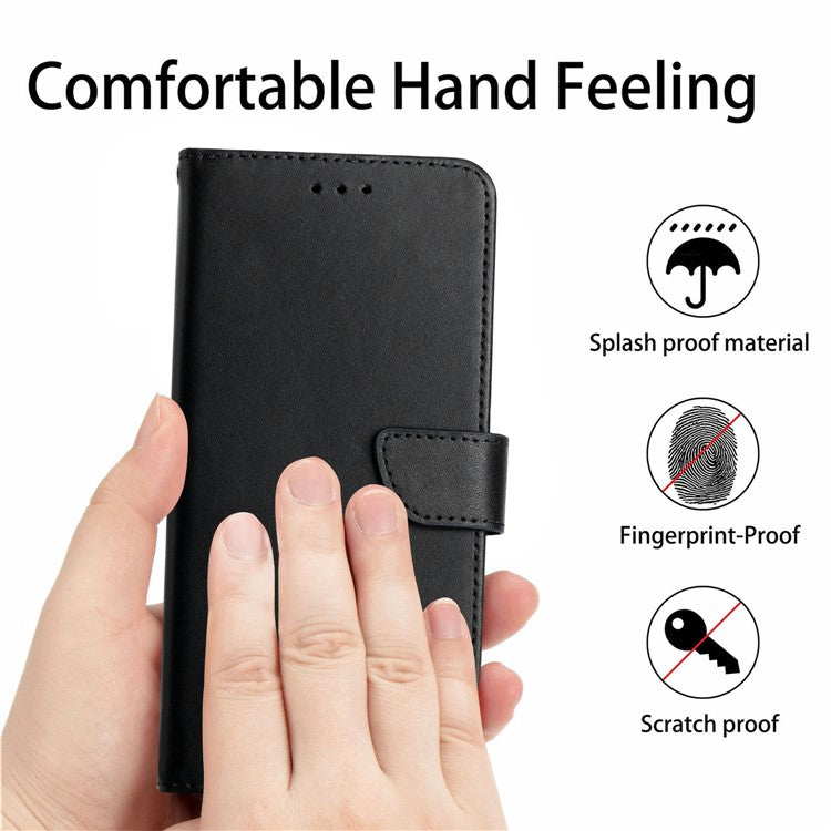 Anti-scratch Flip Phone Cover Genuine Leather TPU Nappa Texture Full Body Protective Phone Case for Motorola Moto G60 / G40 Fusion - Black