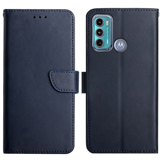 Anti-scratch Flip Phone Cover Genuine Leather TPU Nappa Texture Full Body Protective Phone Case for Motorola Moto G60 / G40 Fusion - Blue