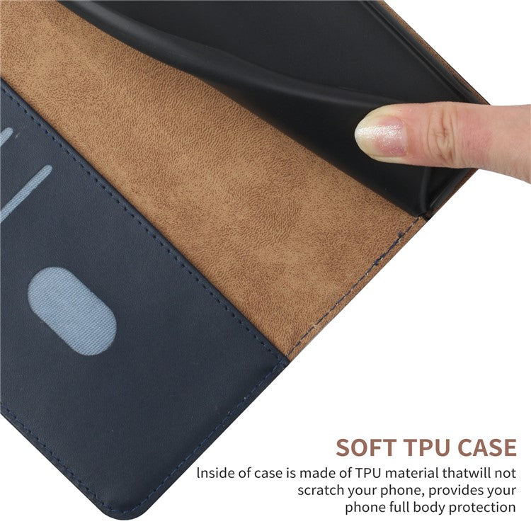 Anti-scratch Flip Phone Cover Genuine Leather TPU Nappa Texture Full Body Protective Phone Case for Motorola Moto G60 / G40 Fusion - Blue