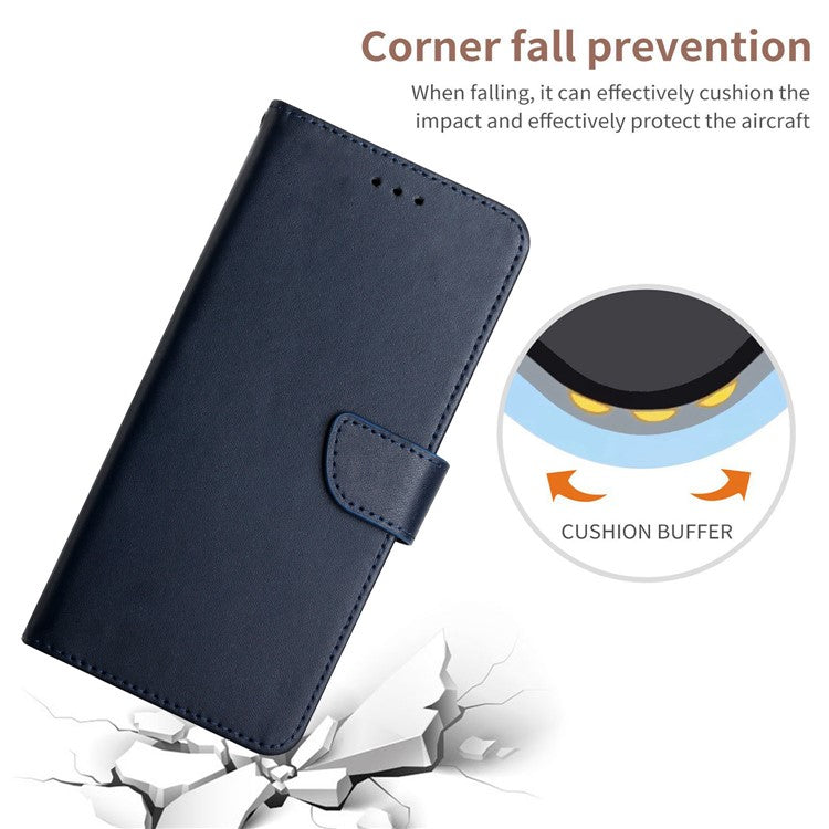 Anti-scratch Flip Phone Cover Genuine Leather TPU Nappa Texture Full Body Protective Phone Case for Motorola Moto G60 / G40 Fusion - Blue