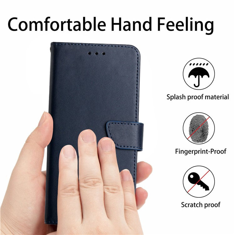 Anti-scratch Flip Phone Cover Genuine Leather TPU Nappa Texture Full Body Protective Phone Case for Motorola Moto G60 / G40 Fusion - Blue