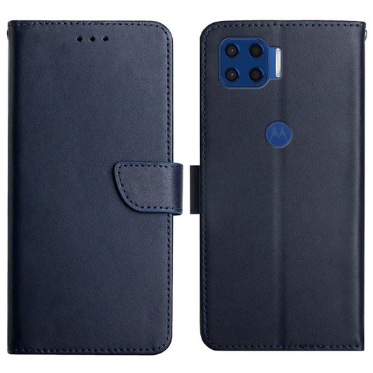 For Motorola Moto G 5G Plus Practical Wallet Stand Function Flip Phone Cover Genuine Leather Nappa Texture Full Body Protective Phone Case - Blue