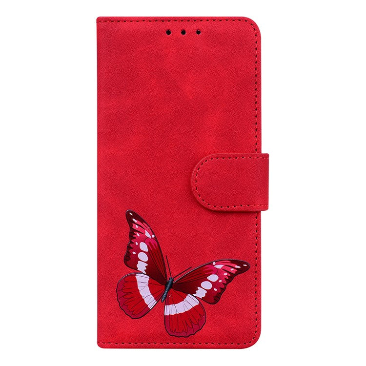 Adjustable Stand Butterfly Printing Skin-touch Leather Wallet Case Phone Cover for Motorola Moto E40/E30/E20 - Red