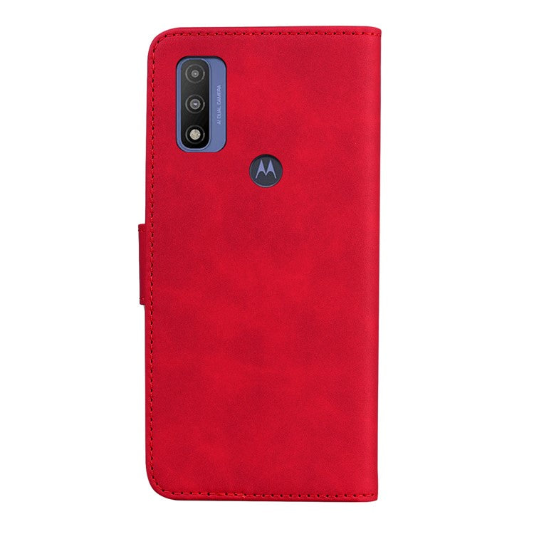 Adjustable Stand Butterfly Printing Skin-touch Leather Wallet Case Phone Cover for Motorola Moto E40/E30/E20 - Red