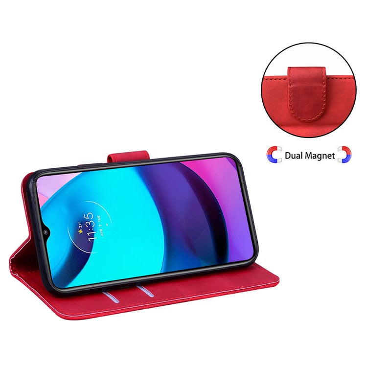 Adjustable Stand Butterfly Printing Skin-touch Leather Wallet Case Phone Cover for Motorola Moto E40/E30/E20 - Red