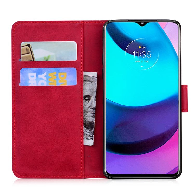 Adjustable Stand Butterfly Printing Skin-touch Leather Wallet Case Phone Cover for Motorola Moto E40/E30/E20 - Red