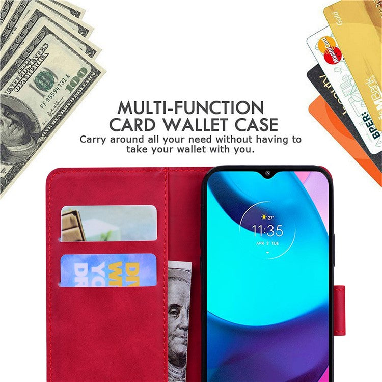 Adjustable Stand Butterfly Printing Skin-touch Leather Wallet Case Phone Cover for Motorola Moto E40/E30/E20 - Red