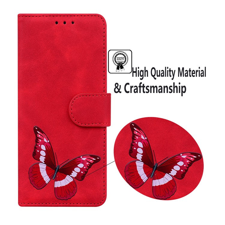 Adjustable Stand Butterfly Printing Skin-touch Leather Wallet Case Phone Cover for Motorola Moto E40/E30/E20 - Red