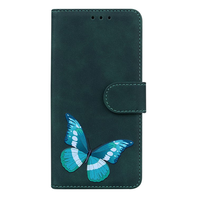 Adjustable Stand Butterfly Printing Skin-touch Leather Wallet Case Phone Cover for Motorola Moto E40/E30/E20 - Green