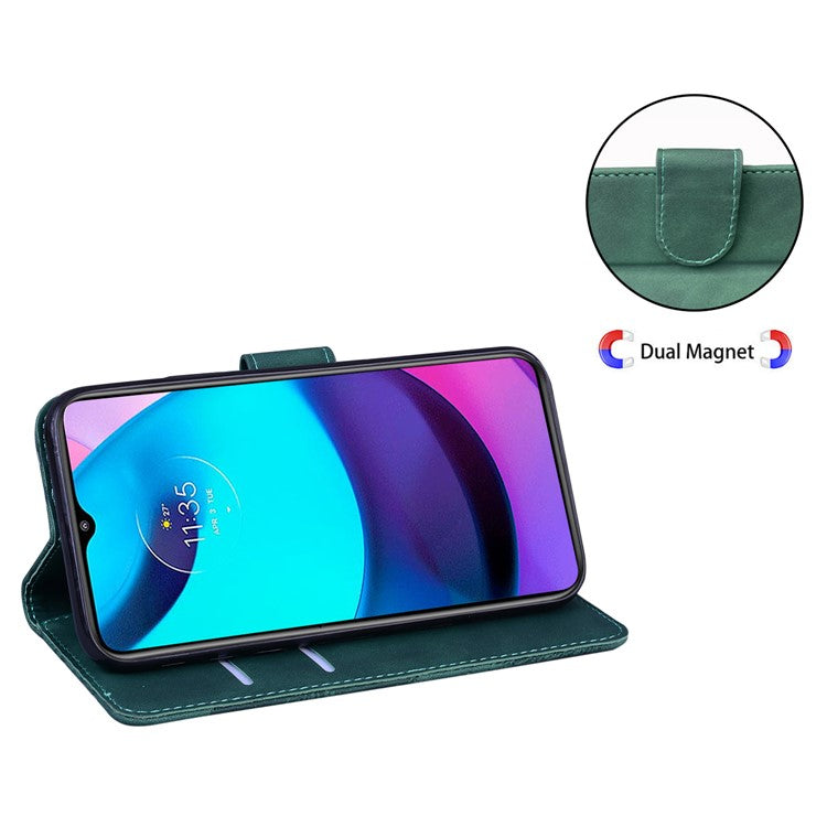 Adjustable Stand Butterfly Printing Skin-touch Leather Wallet Case Phone Cover for Motorola Moto E40/E30/E20 - Green