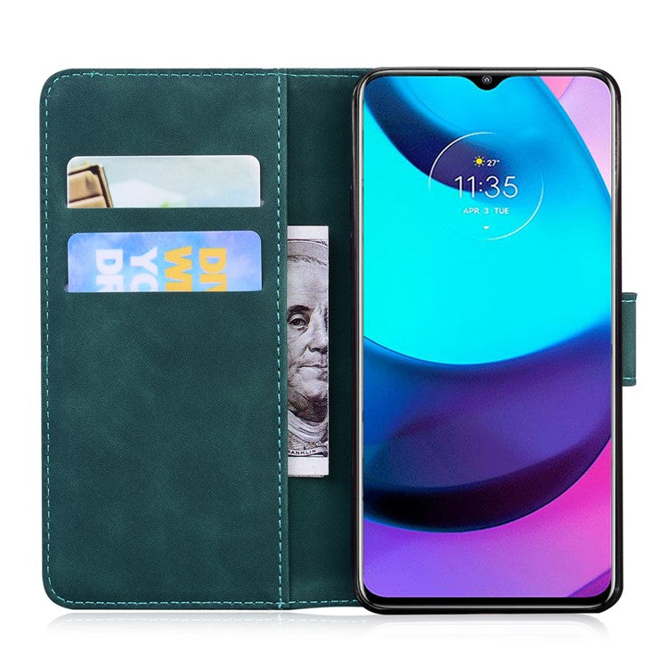 Adjustable Stand Butterfly Printing Skin-touch Leather Wallet Case Phone Cover for Motorola Moto E40/E30/E20 - Green