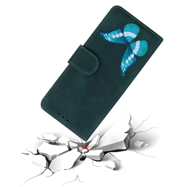 Adjustable Stand Butterfly Printing Skin-touch Leather Wallet Case Phone Cover for Motorola Moto E40/E30/E20 - Green