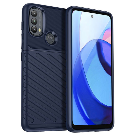 Thunder Series Twill Texture Thickened Soft Flexible TPU Scratch-Resistant Phone Case for Motorola Moto E20 / E30 / E40 - Blue