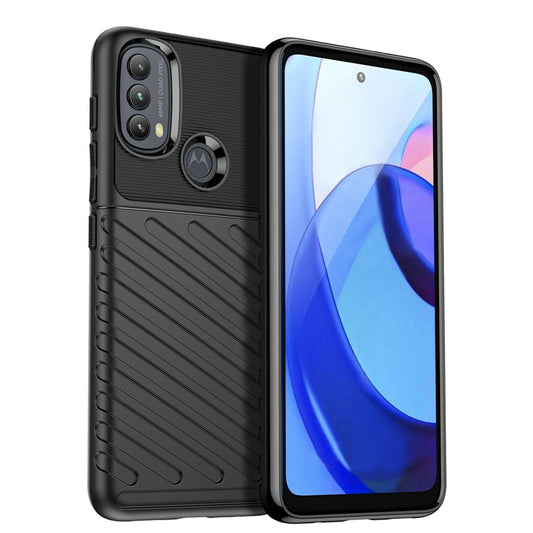 Thunder Series Twill Texture Thickened Soft Flexible TPU Scratch-Resistant Phone Case for Motorola Moto E20 / E30 / E40 - Black
