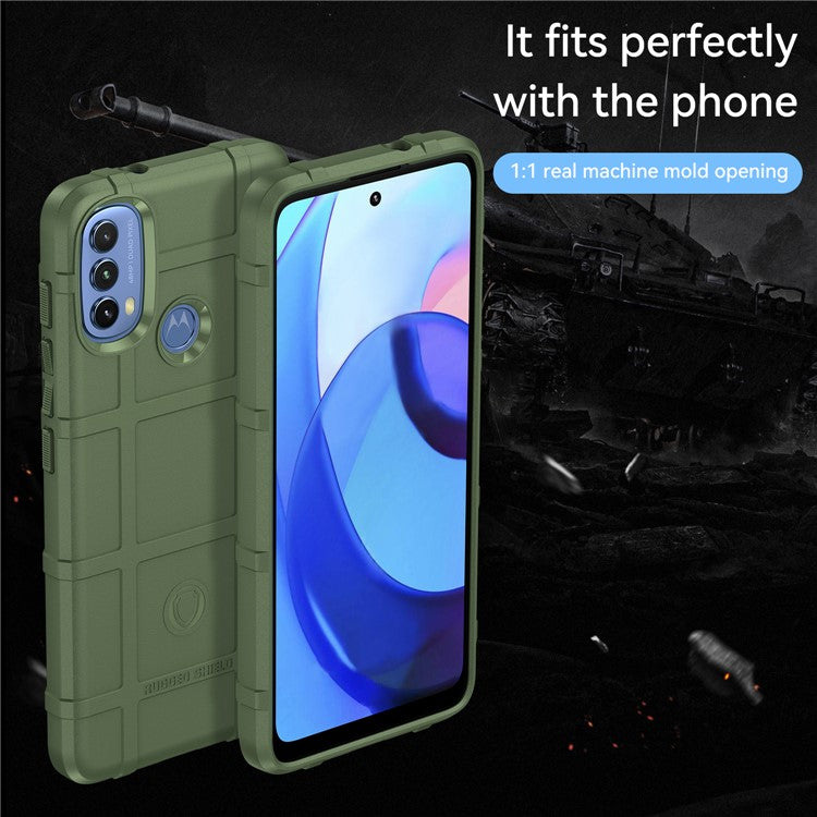 Rugged Square Grid Design Thickened TPU Cushion Shockproof Phone Case for Motorola Moto E20 / E30 / E40 - Green