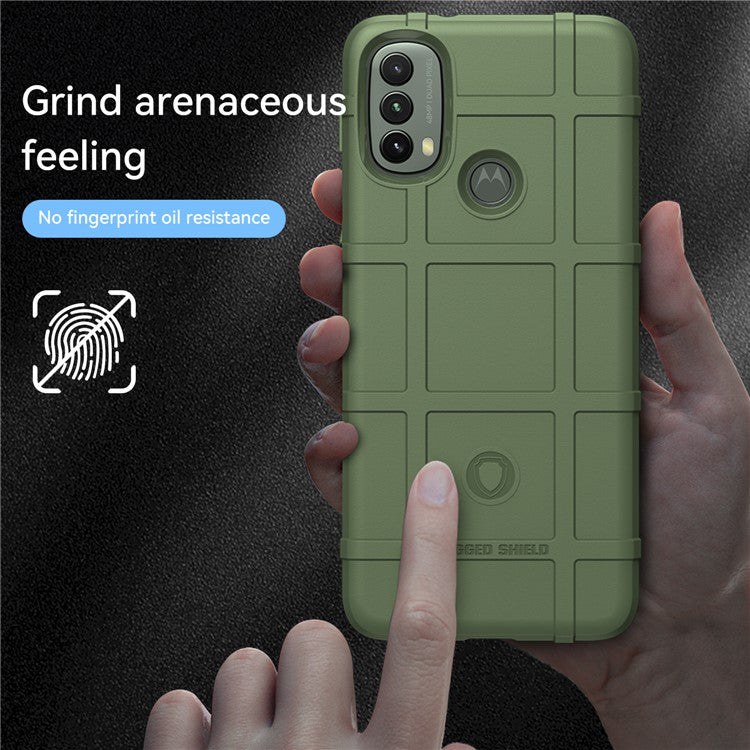 Rugged Square Grid Design Thickened TPU Cushion Shockproof Phone Case for Motorola Moto E20 / E30 / E40 - Green