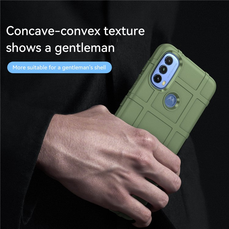 Rugged Square Grid Design Thickened TPU Cushion Shockproof Phone Case for Motorola Moto E20 / E30 / E40 - Green
