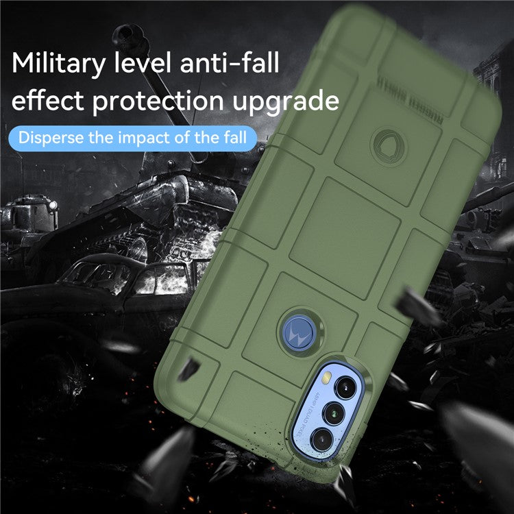 Rugged Square Grid Design Thickened TPU Cushion Shockproof Phone Case for Motorola Moto E20 / E30 / E40 - Green