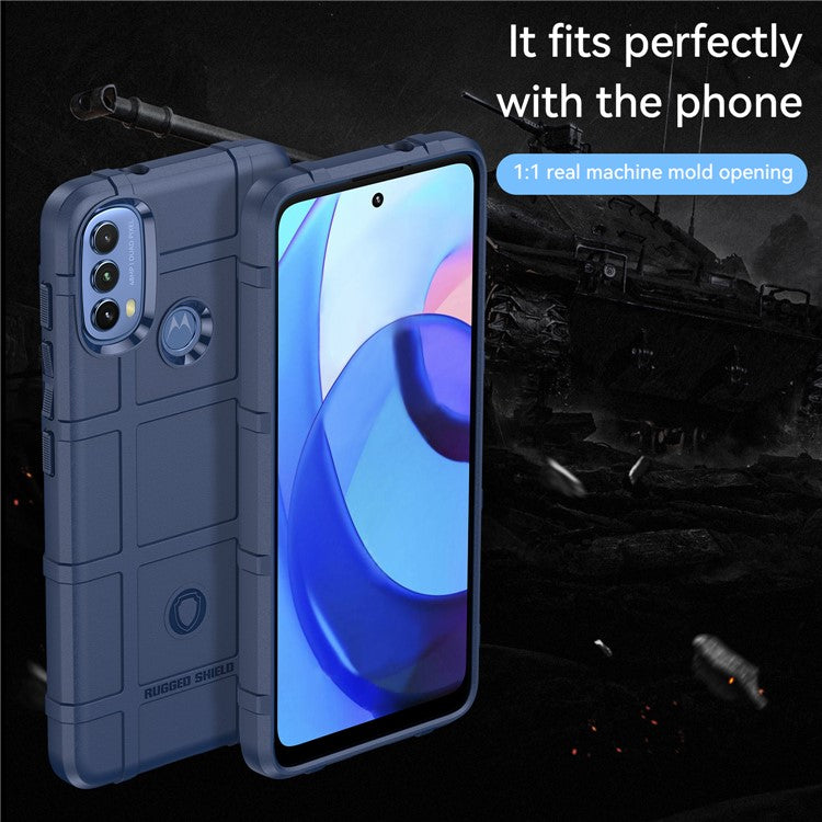 Rugged Square Grid Design Thickened TPU Cushion Shockproof Phone Case for Motorola Moto E20 / E30 / E40 - Blue
