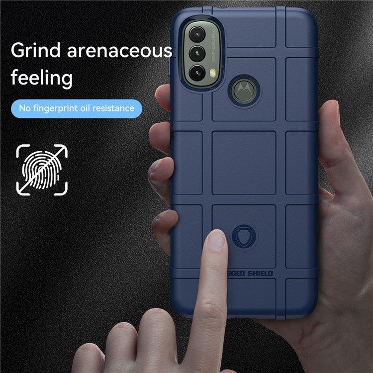 Rugged Square Grid Design Thickened TPU Cushion Shockproof Phone Case for Motorola Moto E20 / E30 / E40 - Blue