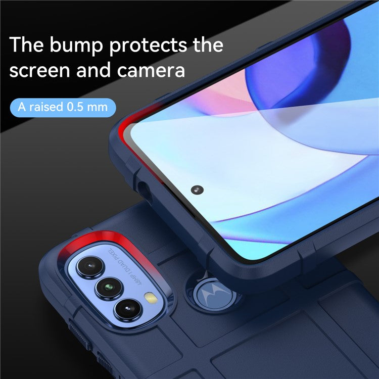 Rugged Square Grid Design Thickened TPU Cushion Shockproof Phone Case for Motorola Moto E20 / E30 / E40 - Blue