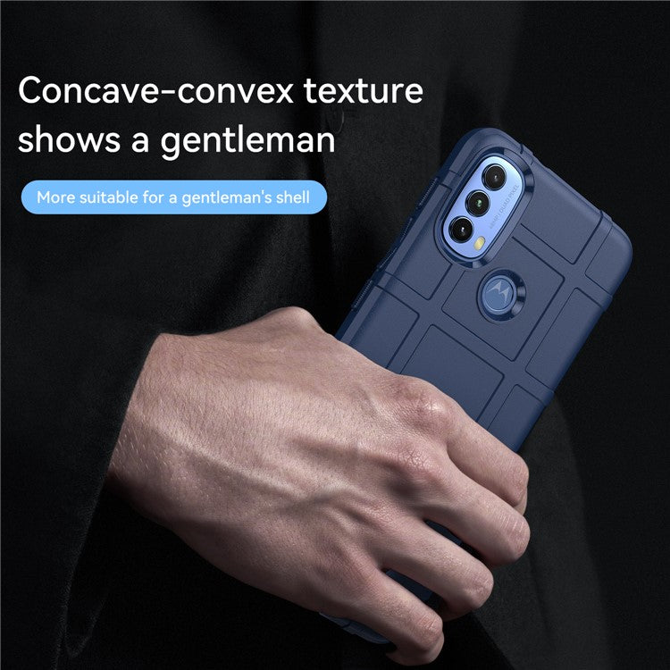 Rugged Square Grid Design Thickened TPU Cushion Shockproof Phone Case for Motorola Moto E20 / E30 / E40 - Blue
