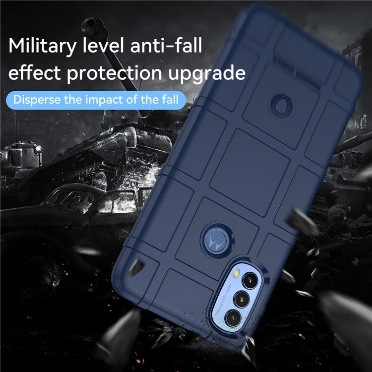 Rugged Square Grid Design Thickened TPU Cushion Shockproof Phone Case for Motorola Moto E20 / E30 / E40 - Blue