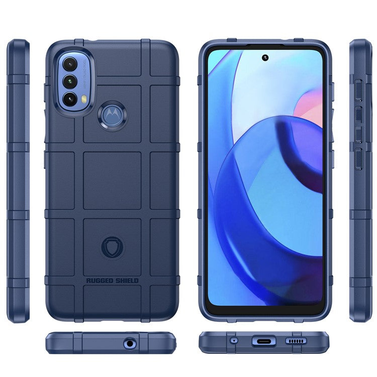 Rugged Square Grid Design Thickened TPU Cushion Shockproof Phone Case for Motorola Moto E20 / E30 / E40 - Blue