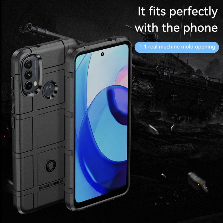Rugged Square Grid Design Thickened TPU Cushion Shockproof Phone Case for Motorola Moto E20 / E30 / E40 - Black